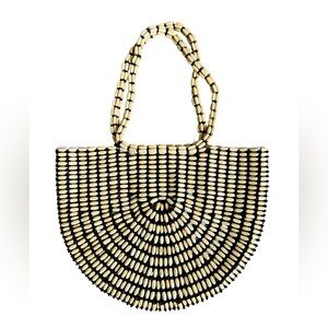Anthropologie Black and Cream Beaded Shoulder Bag